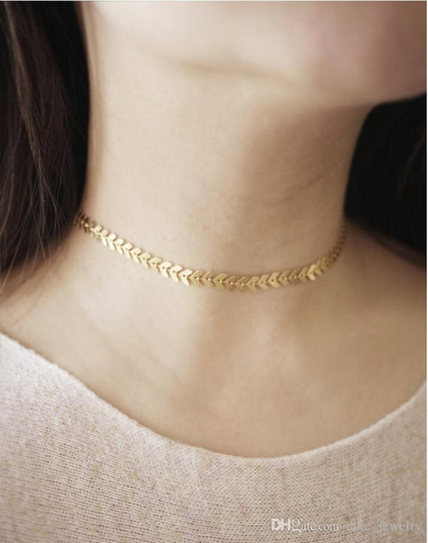 Fashion sexy fish bone choker gold or silver color plated with Metal Chain For Women wife Necklace Gift