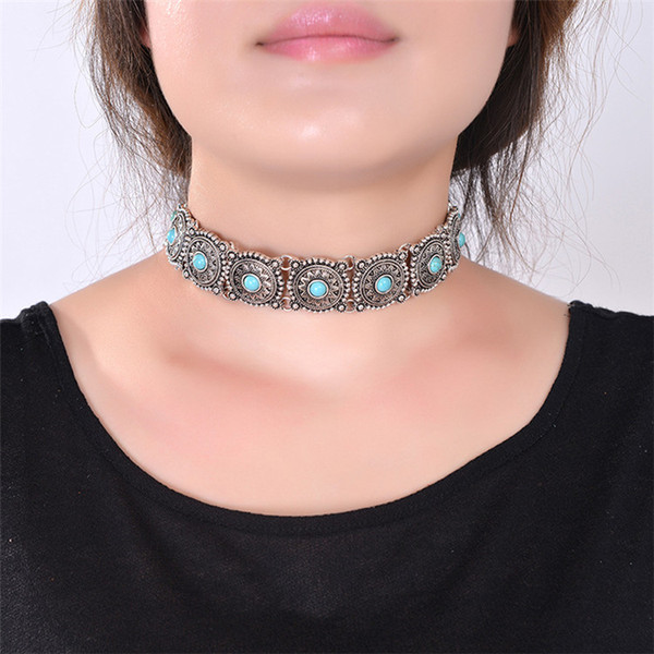 Vintage Metal Neck Chocker Women 2017 Collier Flower Carving Boho Ethnic Choker Necklace Jewelry Accessories Factory Wholesale