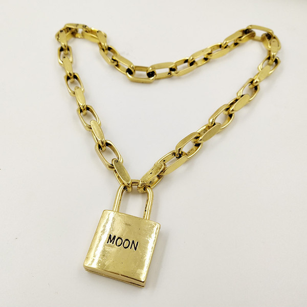 New Women Vintage Metal Lock choker Necklace Chunky handmade Link chain Pendant necklace Female Colliers Fashion Jewelry 2019