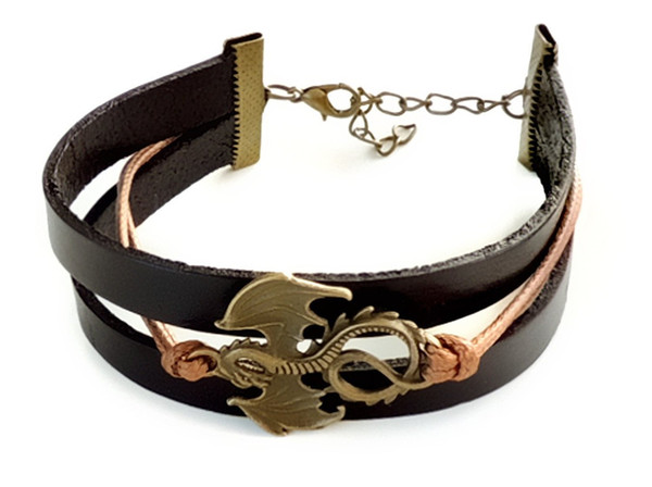 Hip Hop Jewelry Choker Necklaces Game of Thrones Dragon Leather Bracelet - Daenerys Targaryen - Antique Bronze