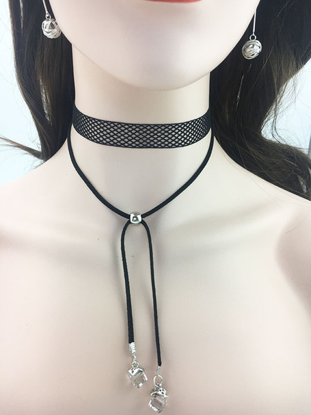 Multi-layer choker necklace sexy black charm long tassel adjustable pendants necklace jewelry charm for women leather and lace short chains