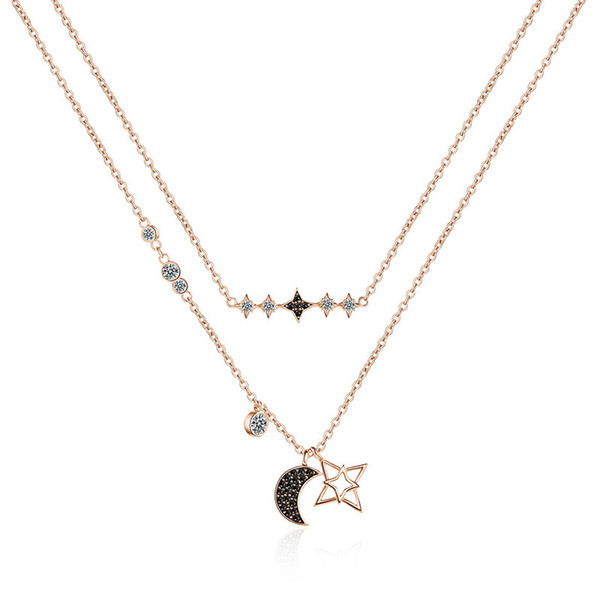 2019 European and American brand new double-layer star and moon 925 sterling silver necklace Suitable for women wedding jewelry gifts