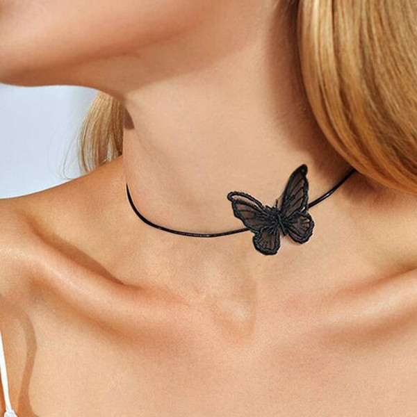 2019 Japanese and Korean new jewelry black fashion simple lace butterfly clavicle chain choker short necklace ladies