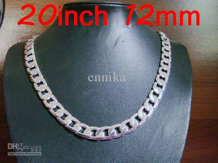 Fit Christmas gift Top Quality Men's Curb Necklaces 925 Silver Chains Necklaces 20inch 12mm Free Shipping KN014