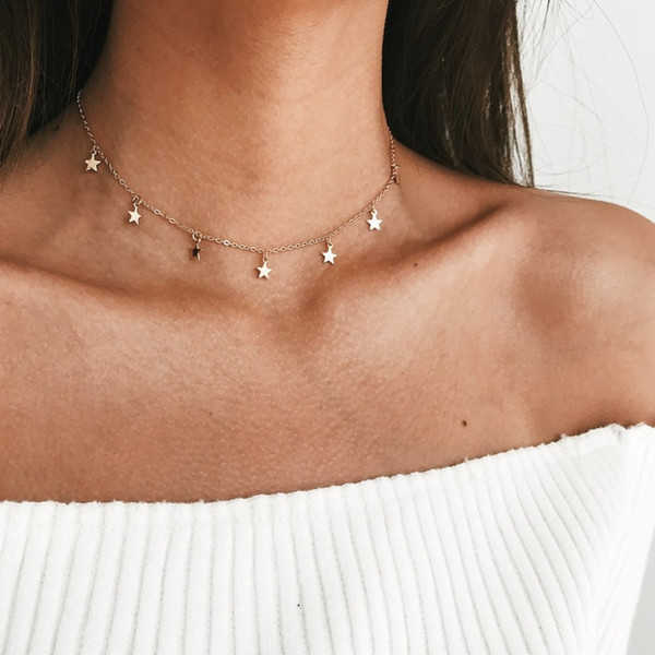 2018 New Boho Women Chocker Gold Silver Chain Star Choker Necklace Collana Kolye Bijoux Collares Mujer Gargantilha Collier Femme