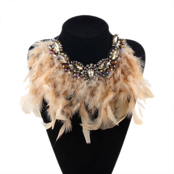 ZMZY Fashion New Bohemia Jewelry Exaggerate Feather Statement Crystal Collar Necklaces & Pendants Chokers Necklaces for Women