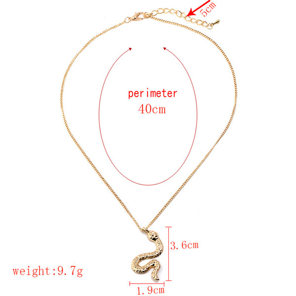 2018 New Gold Color Metal Zinc Alloy Snake Charm Pendant Necklace 40cm Chain Choker Necklace Women Man Fashion Jewelry