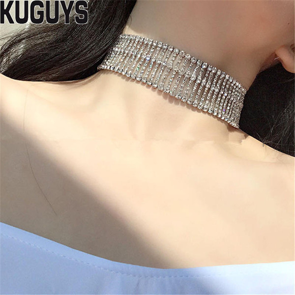 wholesale Fashion Jewelry Silver Crystals Round Wide Necklaces Women Vintage Chain Delicate Metal Chokers Necklaces Accessories