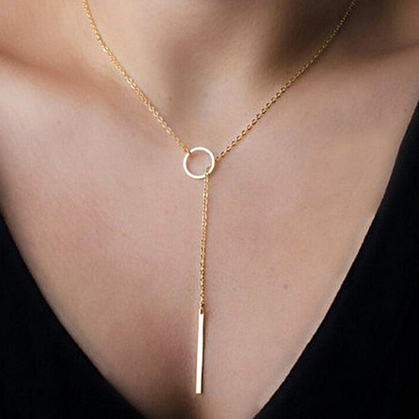 Women Minimalist chokers necklace karma Circle with bar pendant simple Gold&Silver choker Necklaces For ladies Fashion Jewelry