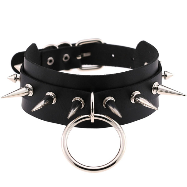 KMVEXO Big O-Round Punk Rock Gothic Chokers Women Men Leather Silver Spike Rivet Stud Collar Choker Necklace Statement Jewelry