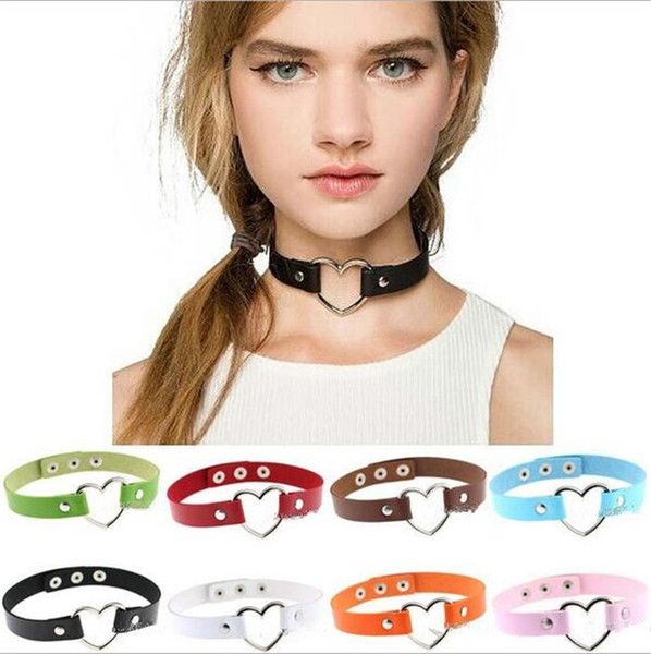 Clash Color Hollow Heart Choker Necklace Leather Chokers Women Fashion Jewelry J204