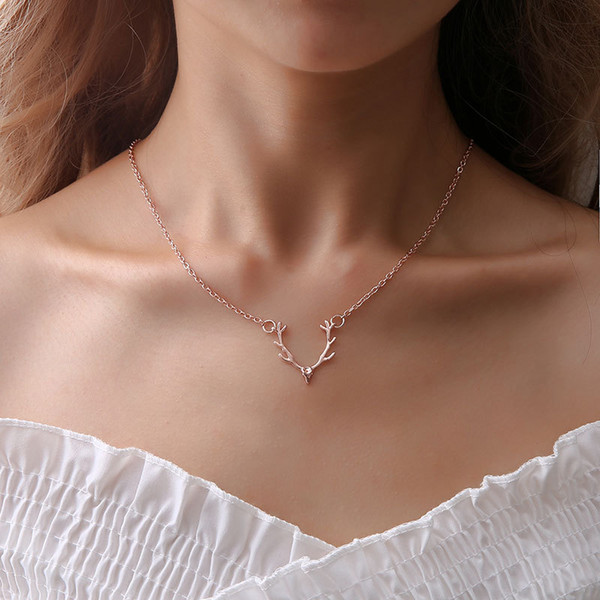 Christ Christmas Little Antler Deer Head Elk Necklace Jewelry Classic Rose/Gold/Silver Color Chokers Necklaces For Women Girls