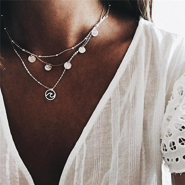 2017 Simple Gold Silver Color Chain Choker Necklace Long Beads Tassel Chocker Necklaces For Women collar collier ras du cou ALXY05