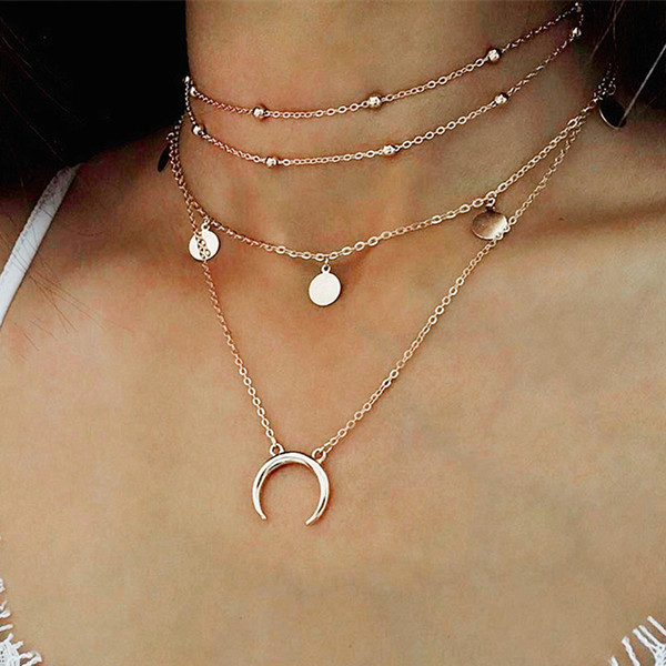 whole saleN264 Minimalist Clavicle Necklace Women Sexy Choker Collares Boho Multilayer Moon Pendant Necklaces Summer Beach Everyday Wear