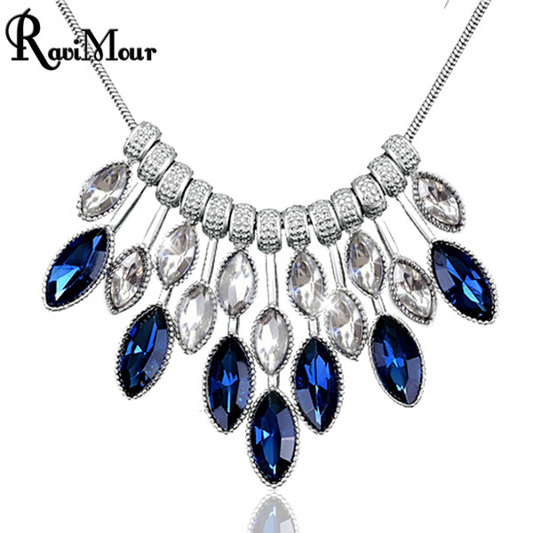 RAVIMOUR Chokers Colar Drop Crystal Necklace for Women Fashion Jewelry Silver Color Chain Maxi Necklaces & Pendants Kolye Gifts