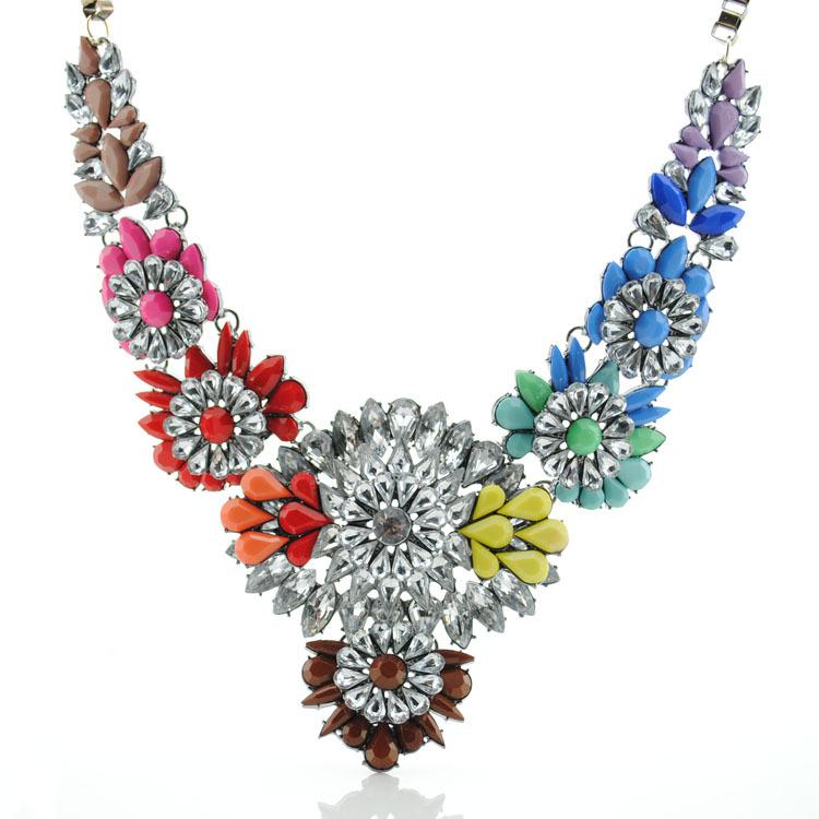 2014 New Arrival Luxury Flower multicolor Necklace Brand Crystal Chokers Statement shourouk girls necklaces & pendants Girl