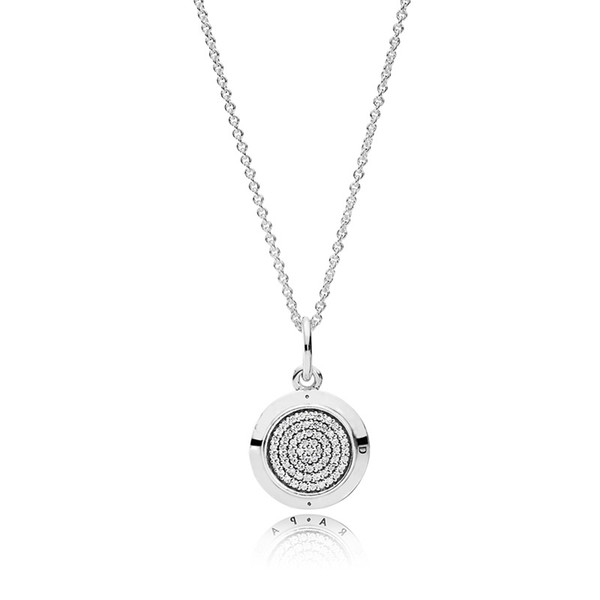 Authentic Classic design 925 Sterling Silver CZ Pave disc Pendant Chain Necklaces Original box for Pandora Crystal diamond Necklace