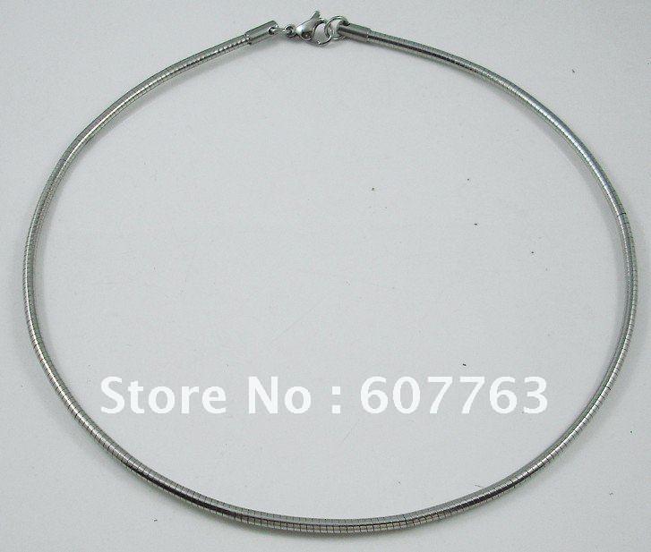 1.5MM,2MM Width 316L Stainless Steel Silverish Round Tube Omega Chain Necklace 16