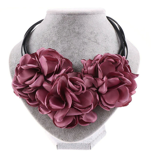 Women Statement Necklace 1 Pcs Fashion Bohemia Fabric Rose Flower Choker Necklace Vintage