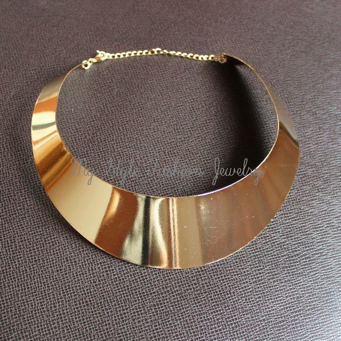 Hot 18KGP Lady Gold Curved Metal Choker Collar Bib Torque Torc Necklace Punk Gothic Collar Free Ship