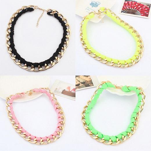 1pc Fashion Gold Chain Neon Cotton Rope necklace Vintage Women Pendant jewelry C00141 CAD