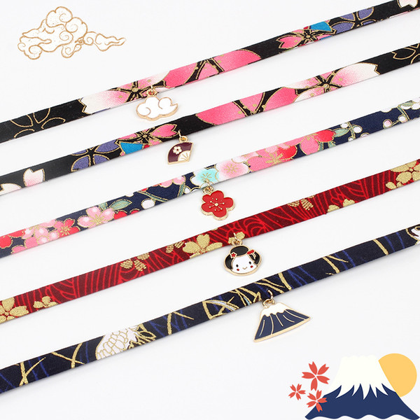 10 Style Anime Sailor Moon Japanese Cowers Necklaces Creative Pop Necklace Lolita Ribbon Chain Girl Clavicular chain