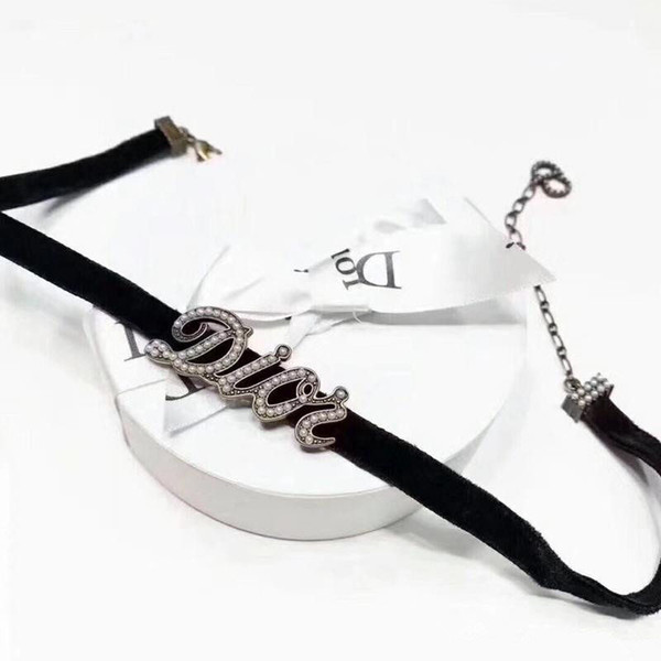 Sliver Plate Letter Chokers Fashion Ladies Necklace Women Black Choker Diamond Letter Necklaces Luxury Choker Jewelry Lover Gift