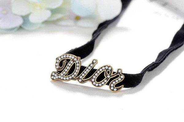 Sliver Plate Letter Chokers Fashion Ladies Necklace Women Black Choker Diamond Letter Necklaces Luxury Choker Jewelry Lover Gift