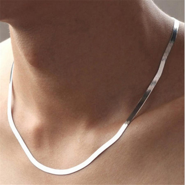 whole saleFashion Good 925 Sterling Silver Jewelry Fashion Women /Man 4mm Wide Herringbone/Slip Silver Chain Jewelry Necklace