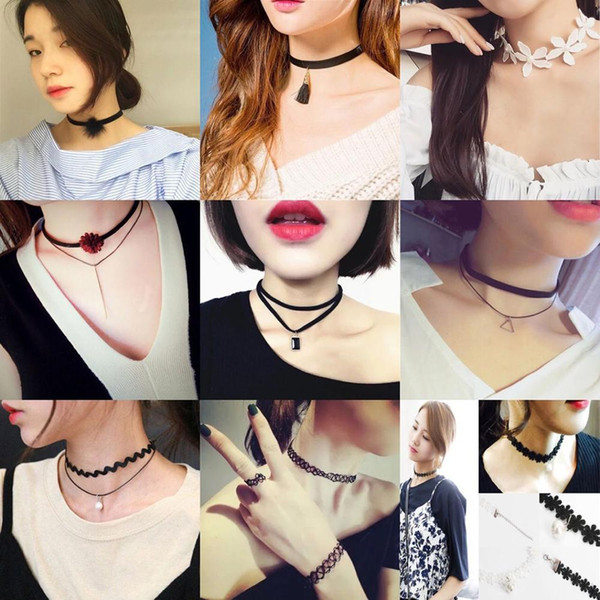 Fashion Choker Necklace Black Velvet Lace with Pendant Vintage Woman Gift RetroBurlesque Tassel Accessories 10PC/Set 8PC/Set 6PC/Set 4PC/Se