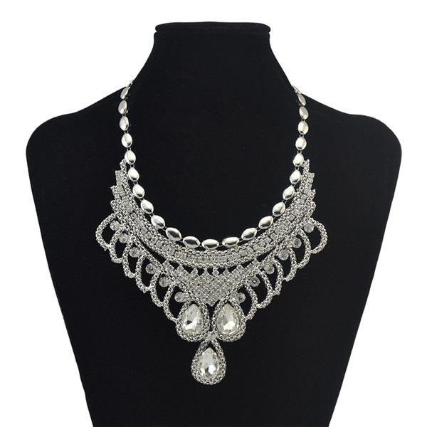 idealway 2Colors Vintage Silver Gold Plated Choker Crystal Rhinestone Women Statement Necklace Fashion Jewelry