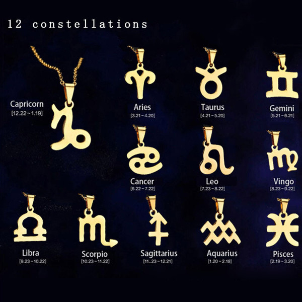 12 Zodiac Signs Constellations Pendants Necklace Stainless Steel Couple Pendant necklace Gold Plating Charms Women men Best Christmas Gift