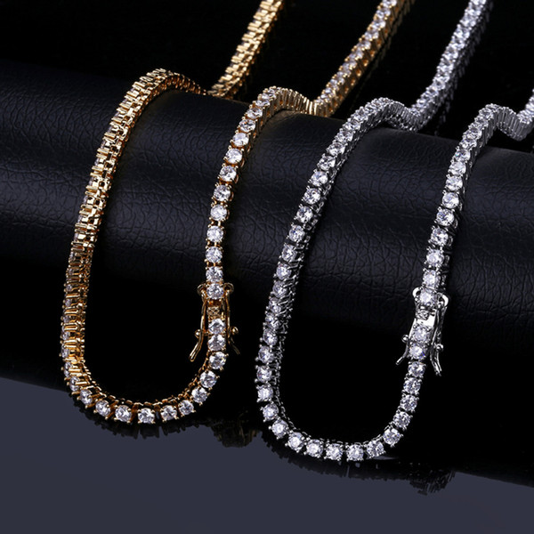 Chokers Necklaces Jewelry Luxury Grade Quality 18K Gold Plated Chain Necklace Hip Hop Glaring Zircon Men Tennis 3mm Chain Necklace LN062