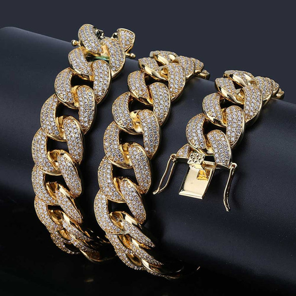 Tennis Chain Necklaces Fashion Exquisite Glaring Zircon Hip Hop Men Necklaces Wholesale 18K Gold Plated 18mm Chokers Necklaces Jewelry LN078