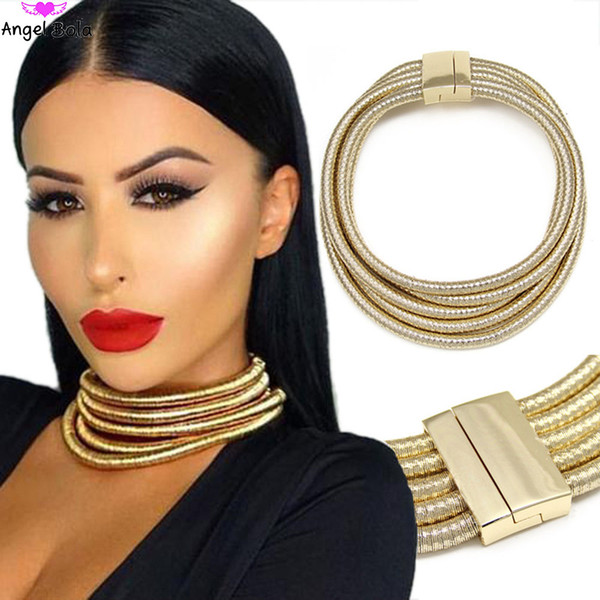 Maxi Chokers Fashion Magnet Button Multilayer Choker Necklace & Pendant Kim Kardashian Statement Necklace Women Wholesale Collar