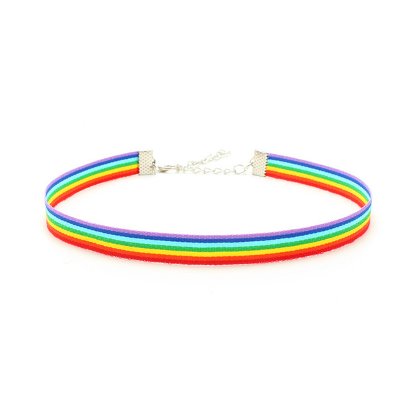 Gay Pride Rainbow Choker Necklace LGBT Gay and Lesbian Pride Lace Chockers Ribbon Collar with Pendant Jewelry for Men Women