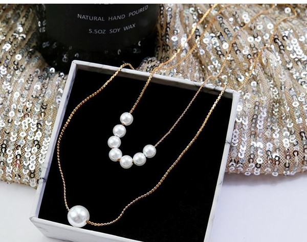 Women fashion New Double layer pearl clavicle chain rose gold neck jewelry choker female collar 2019 Summer girl necklace 1 piece wholesale