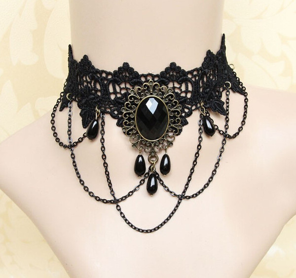 Hot Women Chocker Necklace Gothic Style Lace Pendant Wedding Jewelry Ladies Choker Punk Fashion Vintage Tassel Collar