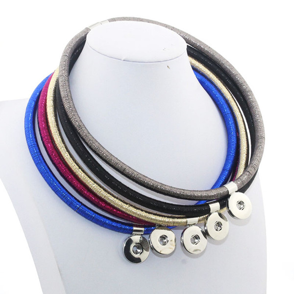 Bohemia Multi Colorful Magnet Clasp 18mm Snap Button Pendant 48 CM Leather Necklace Ginger Snap Jewelry YZ20071