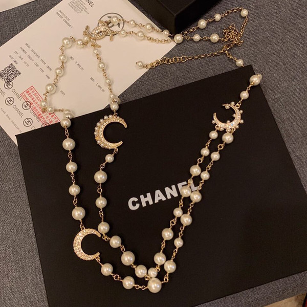 19ss Luxury Designer Necklaces France Women's Designer Pearl Diamond Necklace Long Chain Necklace with Original Box