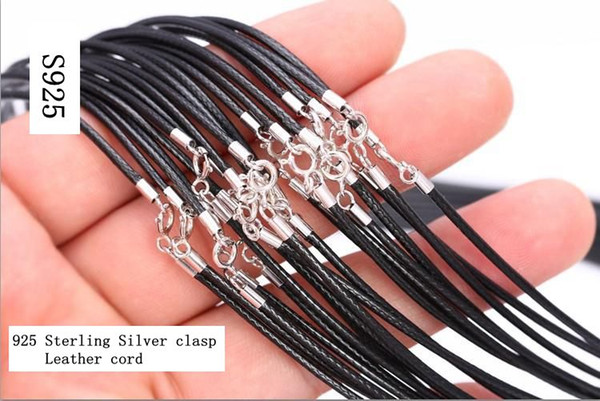 Sterling Silver 925 clasp Leather cord necklace Chokers for pendant 1mm or 1.5mm width thin