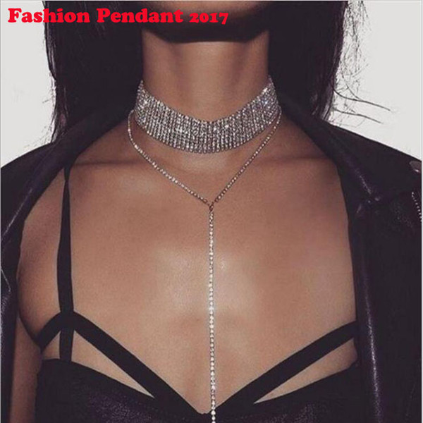 NEW fashion Party Prom Stretch Alloy long Choker Chain Necklace for Women Diamante Crystal Cord Choker Necklace