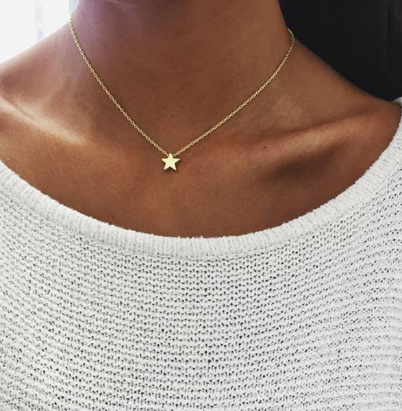 Fashion Moon Star Pendant Charm Necklace for Women Jewelry Gold Silver Plated Alloy Pendant Choker Chunky Chain Bib Necklace