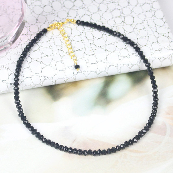 Fashion Black White Crystal Beads Necklace for Women Spar Beads Short Choker Necklace Gold Color Clavicle Chain Chocker