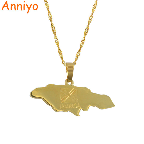 Anniyo Jamaica Map Pendant Necklaces Jewellery Gold Color Jewelry Jamaican #002021