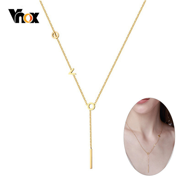 Vnox Temperamental Choker Necklaces for Women Gold Color Stainless Steel Love Charm Necklace Collar Birthday Gifts