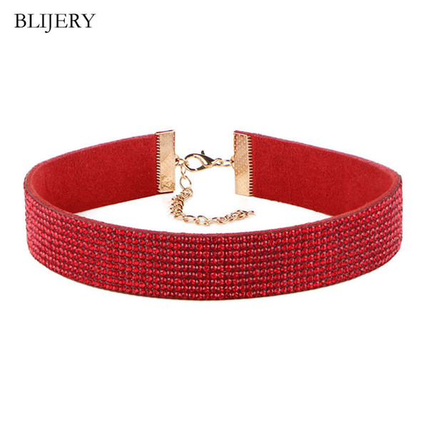 BLIJERY 5 Colors PU Leather Full Rhinestones Chokers Necklaces for Women Party Wedding Accessories Prom Jewelry Femme Collier