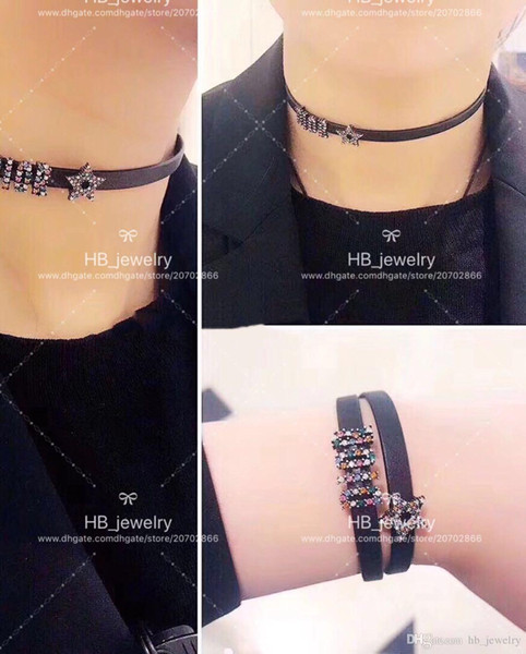 Popular fashion brand Colorful Diamond Letters Star Choker /Bracelet for lady Design Women Party Wedding Luxury Jewelry for Bride with box