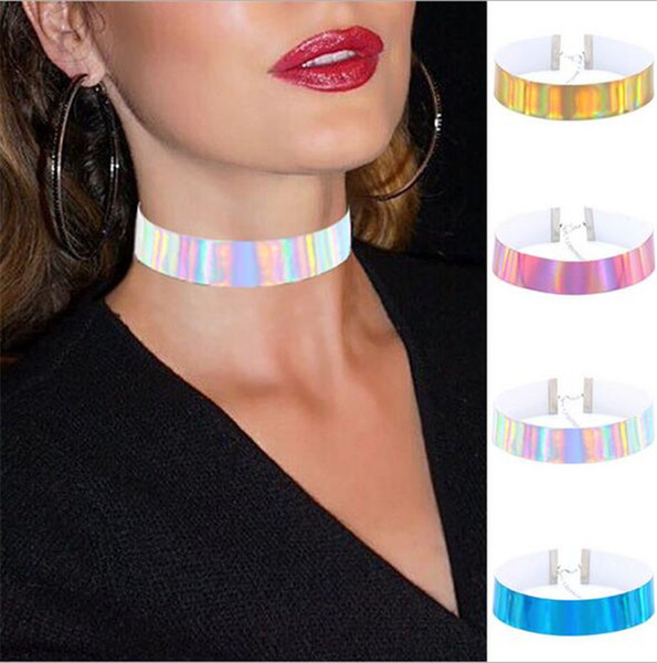 statement leather Necklace Fluorescent Light Simple Fashion maxi Laser punk collar choker necklace women Jewelry J203