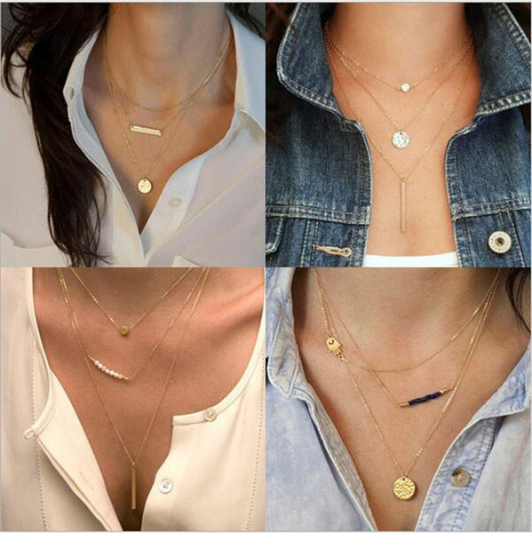 fashion Choker Collar Necklaces Summer Style Pearl Pendant Multi Layer Statement Necklace Gold Chunky Chain J202